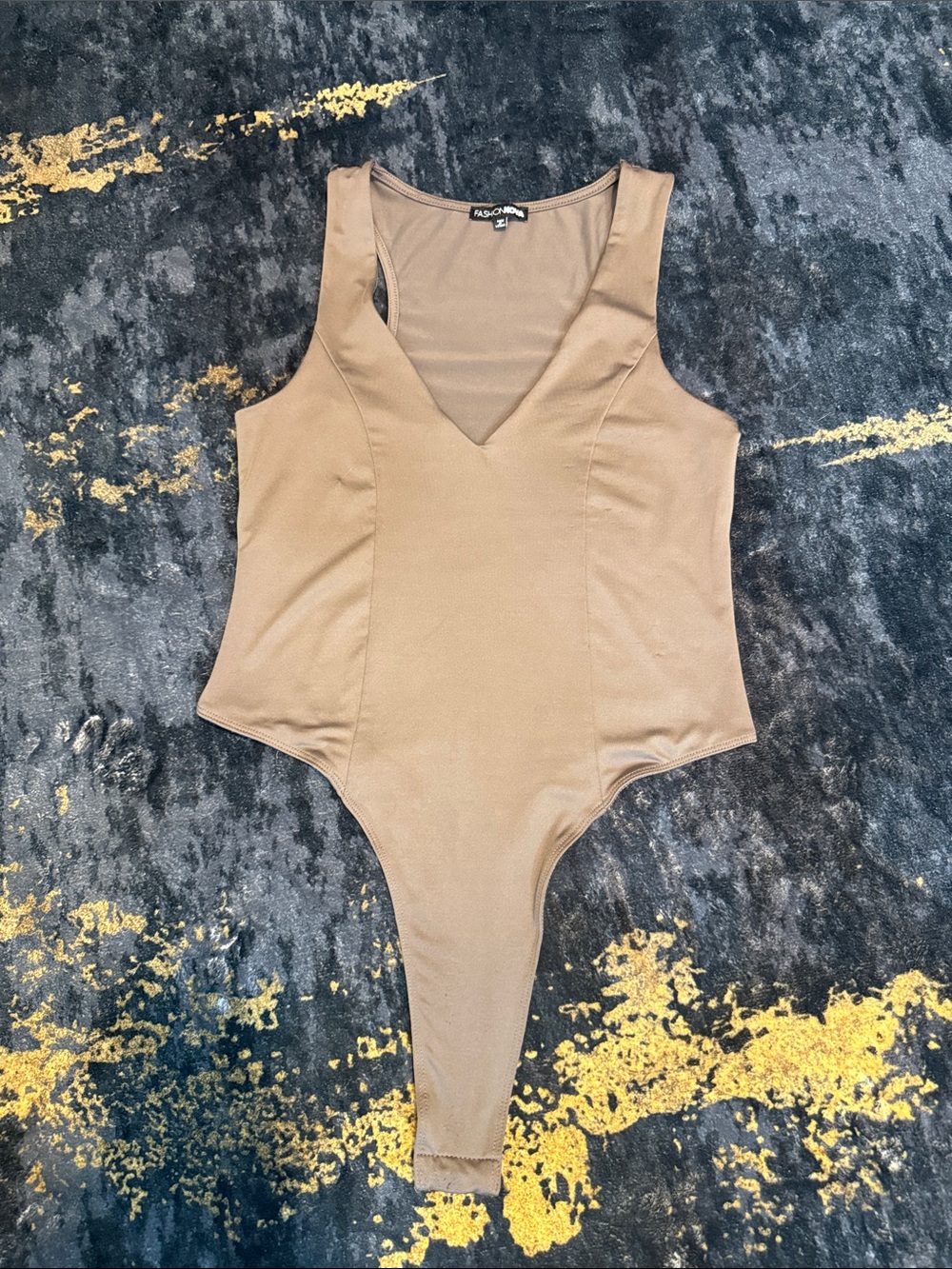 Fashion Nova Kids Tan V-Neck Stretch One-Piece Bodysuit